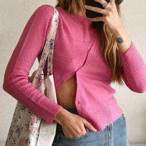 Rumours Clouded Knit Pink Sweater with Asymmetrical Buttons